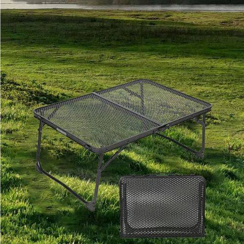 Retractable folding metal grill table with side wings