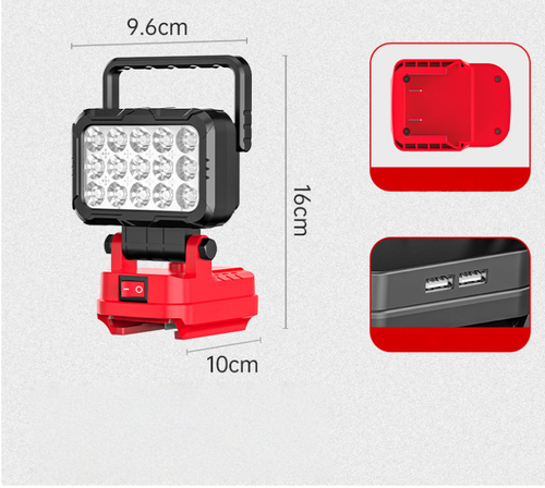💡180° Rotatable LED Work Light – With Dual USB Power Bank