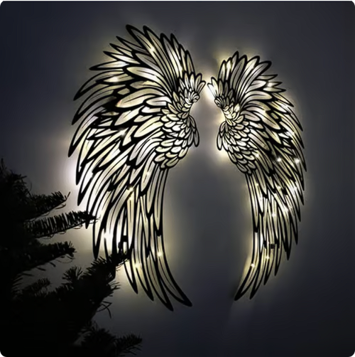 🔥 1 PAIR ANGEL WINGS METAL WALL ART WITH LED LIGHTS-🎁