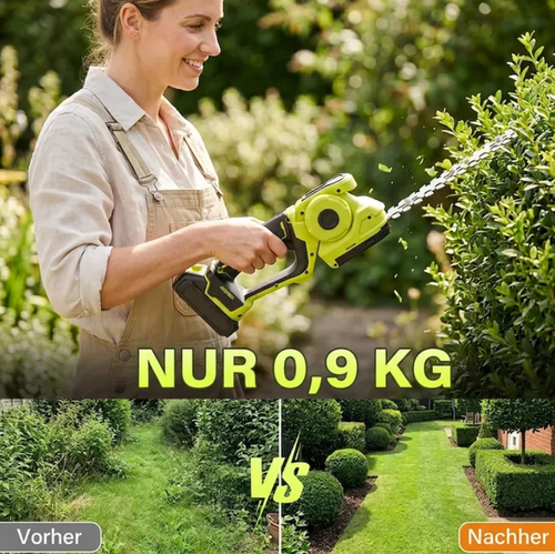 Battery-powered hedge and grass shears — 2-in-1, 45-degree swivel head