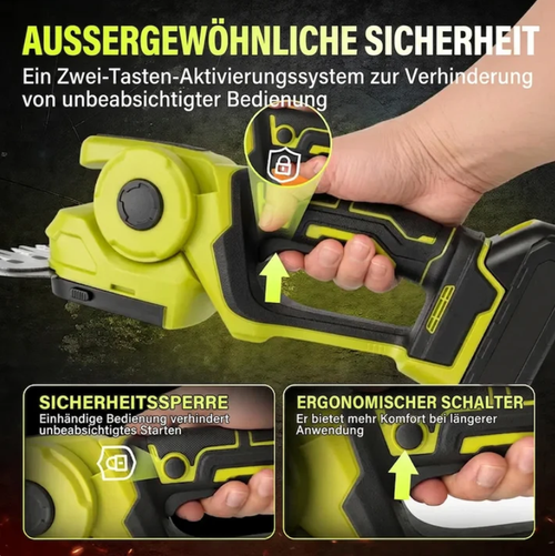 Battery-powered hedge and grass shears — 2-in-1, 45-degree swivel head