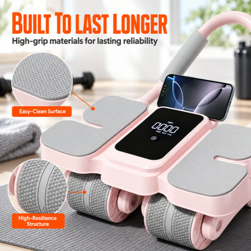 💪🏋️‍♀️Smart four-wheel abdominal exercise roller with automatic rebound and digital display