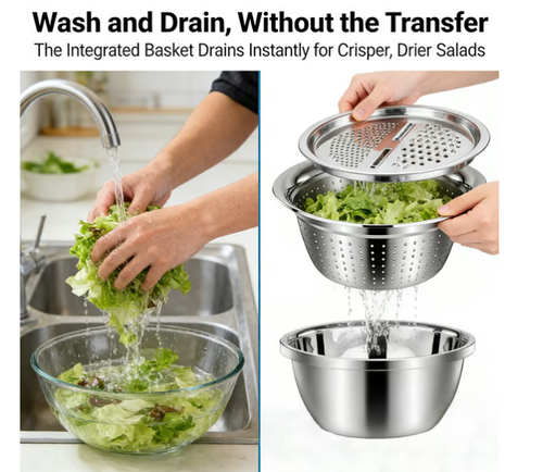 Quality 3-in-1 Stainless Steel Grater Bowl
