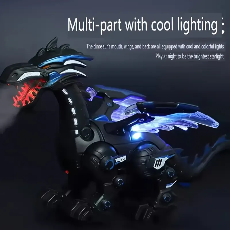 Interactive Walking Dinosaur Toy with Flamethrower, Lights and Sounds - Blue and Black