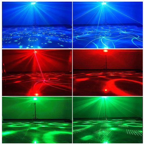 Red and green laser colored lights, voice-activated remote control, RGB magic ball disco lights
