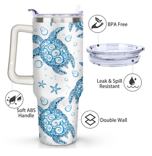 🌊40oz Insulated Mug with Large Capacity 304 Stainless Steel Handle, Car Mug