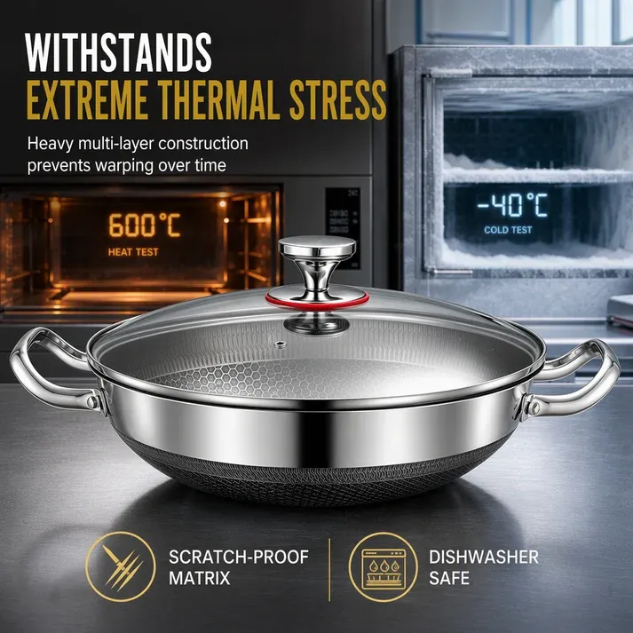 Thickened Stainless Steel Nonstick Stir Fry Pan with Lid Flat