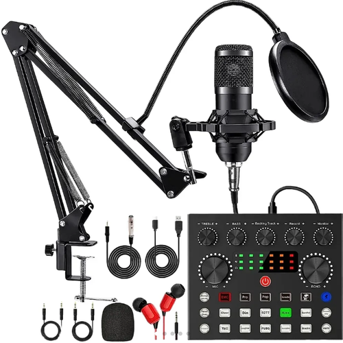 Podcast Equipment Bundle, V8s Audio Interface with All in One Live Sound Card and BM800 Condenser Microphone