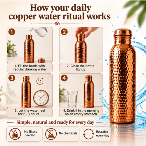 Premium Water Bottle Made of 100% Solid Copper – Plastic-Free and Inspired by Ayurveda