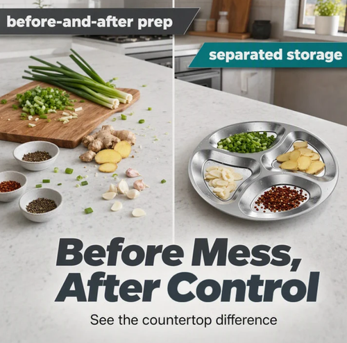 4‑Compartment Prep Plate for Kitchen Organization4pc
