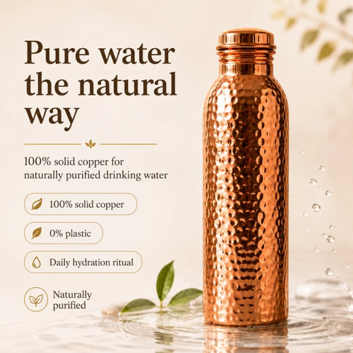 Premium Water Bottle Made of 100% Solid Copper – Plastic-Free and Inspired by Ayurveda