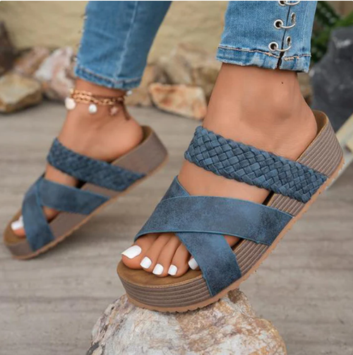 Women's Criss-Cross Woven Strap Wedge Sandals –