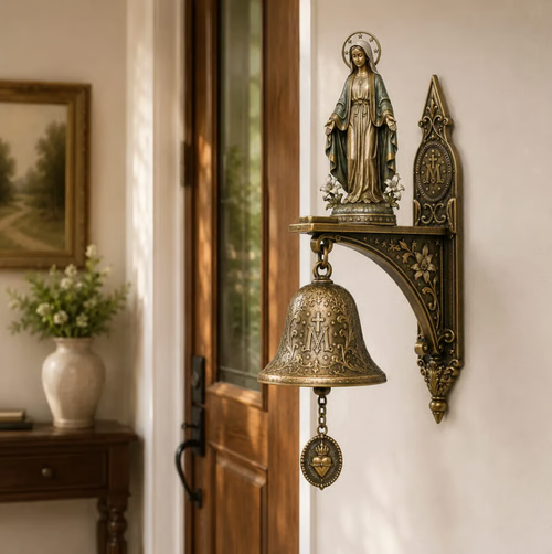 Our Lady of Grace Miraculous Medal Wall Bell | 🙏Catholic Religious Home & Garden Decor