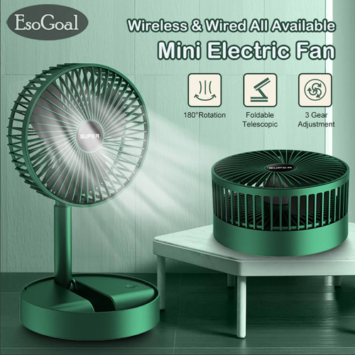 Electric Fan Mini Foldable Telescopic Fan Low Noise Portable Folding Telescopic Small Desktop Fan High Battery Life USB Rechargeable Floor Fan For Student Dormitory Home Outdoor Camping Office