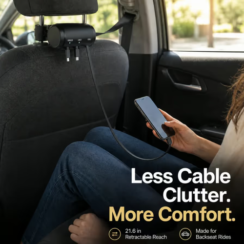Headrest Car Charger with Retractable Cable