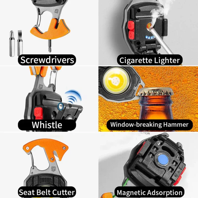 Ultimate 9-in-1 LED Keychain COB Light with Magnetic Base, Multi Tools & USB-C Charging