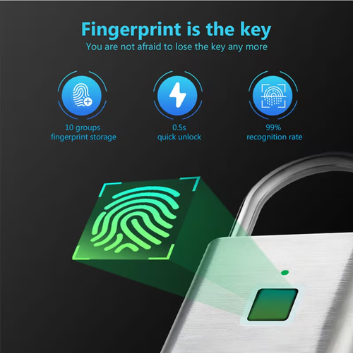 Advanced Fingerprint Recognition for smart Padlock - Structure, USB Rechargeable,