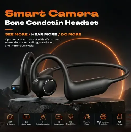 🎧 E12 Bone Conduction Open-Ear Audio Glasses with 8MP HD EIS Camera – 160+ Language AI Translation, Bluetooth Sports Headset & IP56 Waterproof Wearable for Cycling, Vlogging & Action Video