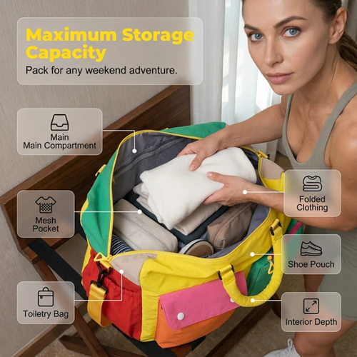 Casual Color Block Overnight Bag – Spacious & durable – Perfect for gym, travel or weekend trips – lightweight with carry handles