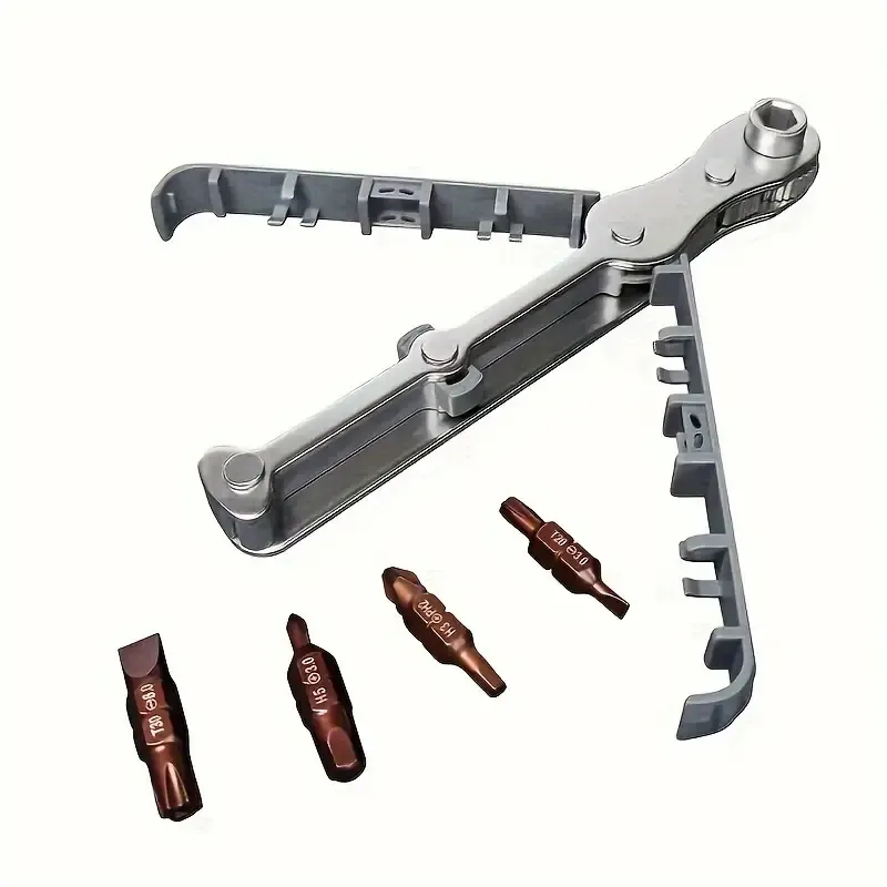 Two-way Multi-function, Ultra-thin Mini Ratchet Wrench with 8-piece Screwdriver Bits, Positive and Reverse Ratchet Screwdriver Right Angle Magnetic Wrench, Cross Short Screwdriver Bit Tool, High Torque Tight Screwdriver Set - Right Angle EDC Tool with 90 Degree Mini Offset Reversible Drive Handle and Multi Hex Bit Set