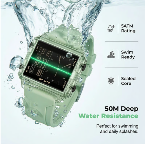Waterproof Transparent Digital Watch – 50M Rating, Luminous Display, Hybrid Time ✨