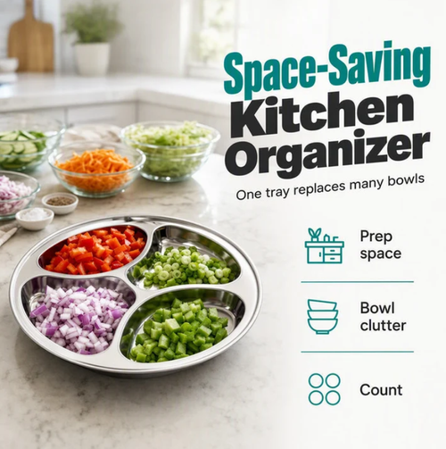 4‑Compartment Prep Plate for Kitchen Organization4pc