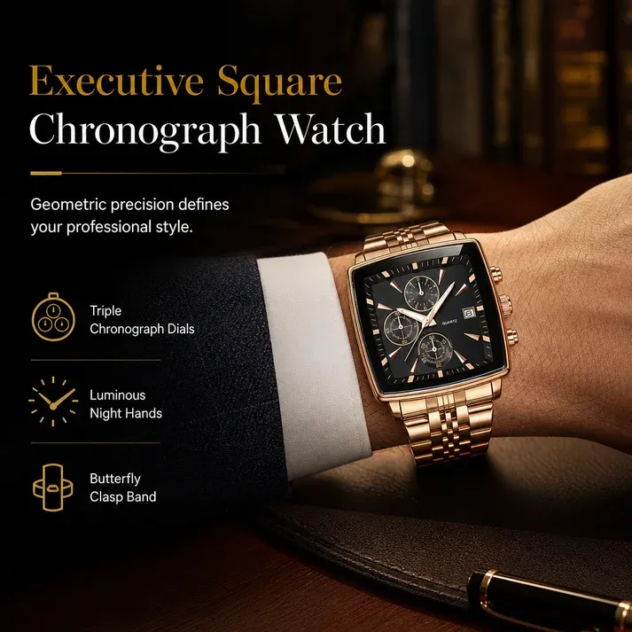 Men's Business Quartz Watch with Stainless Steel Band Waterproof Luminous Hands and Date Display