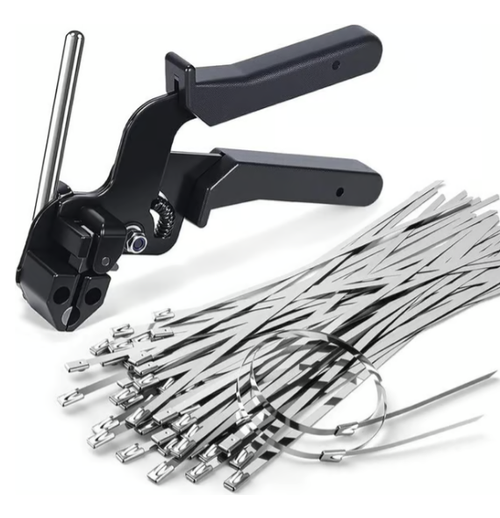 Stainless Steel Cable Tie Gun with Metal Zip Ties（100 stainless steel cable ties）