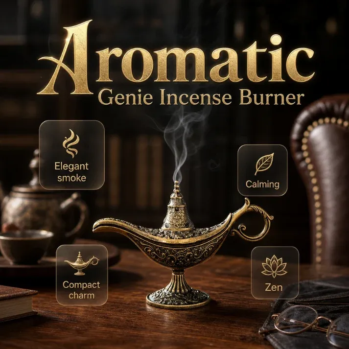Retro incense burner in the shape of Aladdin's magic lamp - elegant, decorative, calming