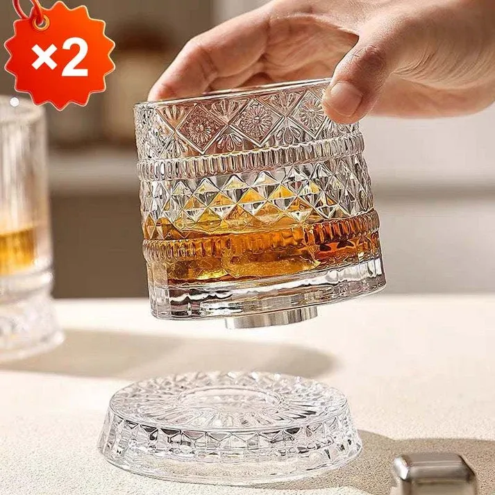 2 pc Uniquerotating drinking glass | ✨ Visually spectacular | 🎁 Perfect gift for whiskey lovers
