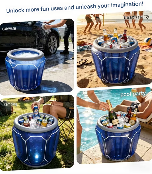 Inflatable PVC ice bucket, inflatable refrigerator, portable beverage bucket, suitable for parties.