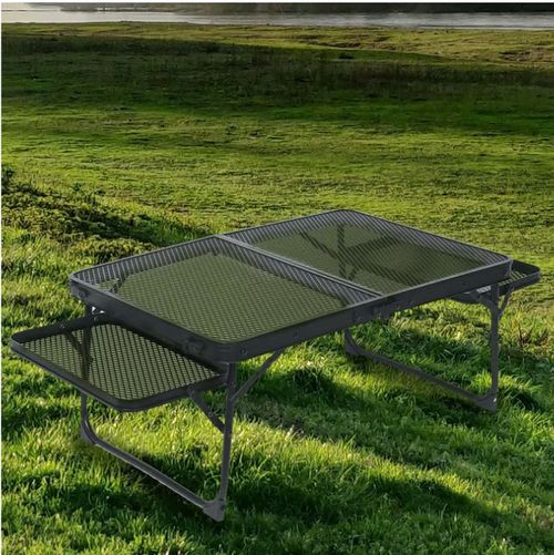 Retractable folding metal grill table with side wings