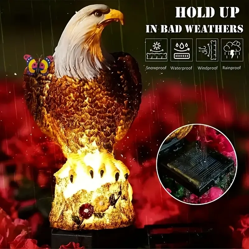 Solar-powered eagle ground plug lights