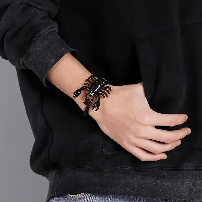 Men's Retro Punk Motorcycle Bracelet - Bold Black Scorpion Design, Alloy Fashion Accessory, European and American Style, Bold