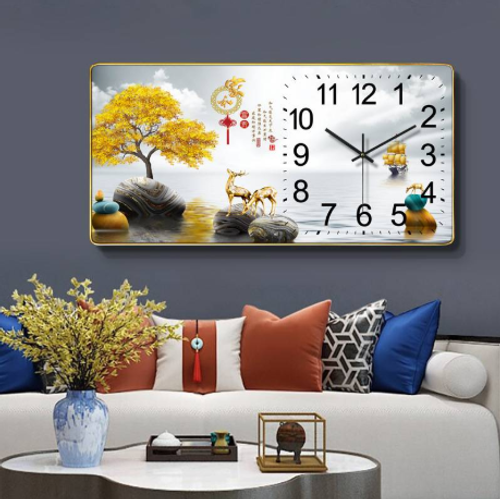 Stylish Silent LED Living Room Wall Clock Calendar40cm x 80cm with gold trim