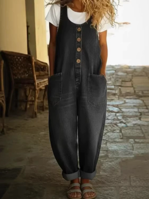 Vintage Washed Cotton Denim Overalls