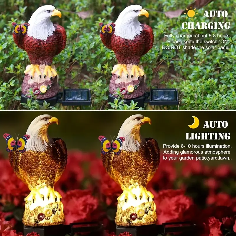 Solar-powered eagle ground plug lights