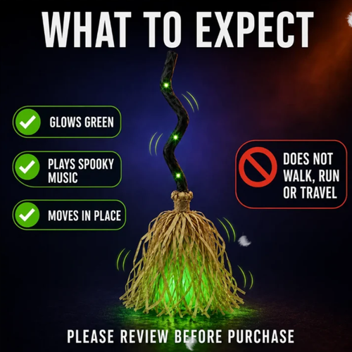 Witch Broom Halloween Decoration with Lights and Sound🧙
