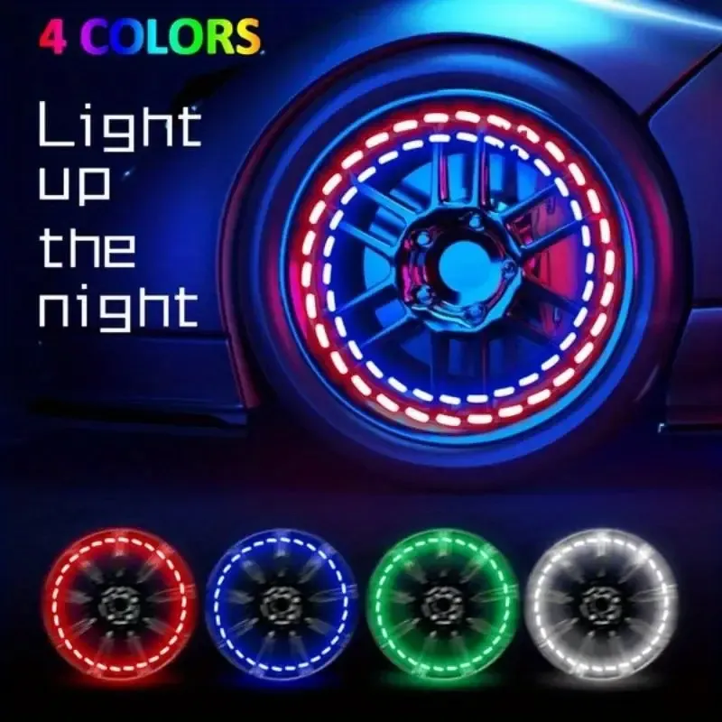 Solar LED Valve Bonnet Light, 4 Modes, 12 LED Wheel Center Tire Decorative Lights, Car Motorcycle Pickup Truck Tire Nozzle Cover Lighting, Solar Lithium Battery