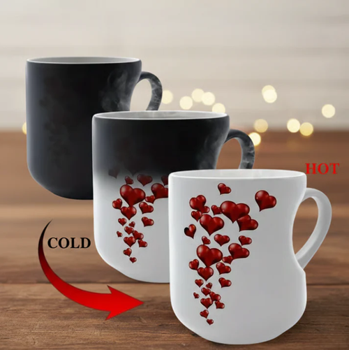 changing Ceramic Mug with Heart-shaped Handle