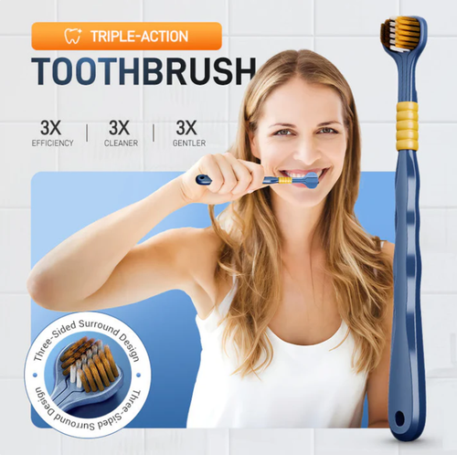 Three-headed multi-angle cleaning toothbrush