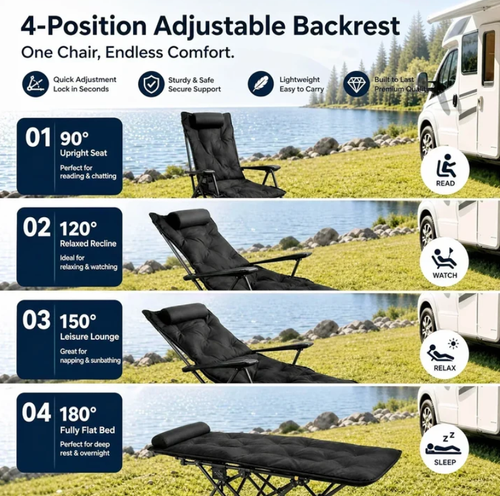 Portable, adjustable folding chair for outdoor use – Lightweight, sturdy & versatile