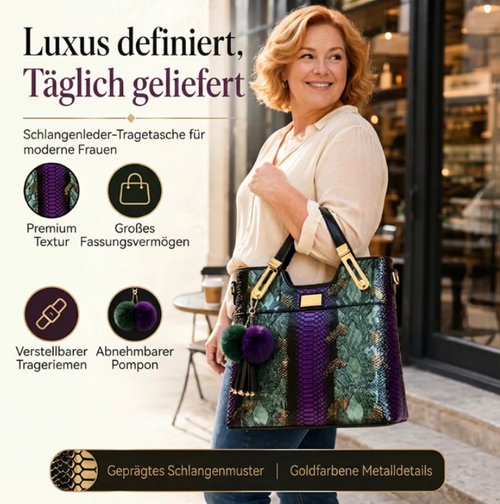 Elegant Snake-Look PU Leather Tote Bag - Premium Handbags