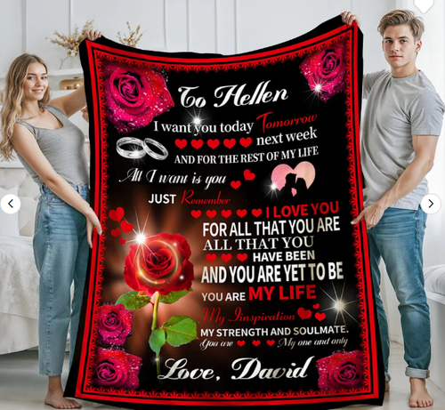 Personalized You Are My Life Roses Love Letter Fleece Blanket Romantic Home Decoration Valentine's Day Anniversary Gift for Couple