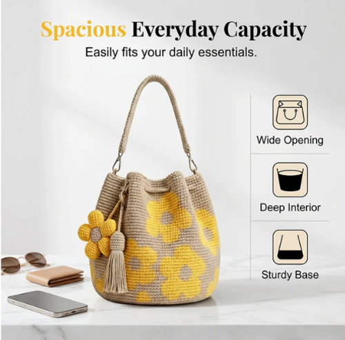 Crochet Bucket Bag for Women