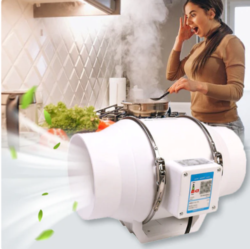 Plastic-sealed motor, oil-proof, moisture-proof, waterproof, quiet, high-power kitchen exhaust fan with diagonal flow duct and booster ventilation.