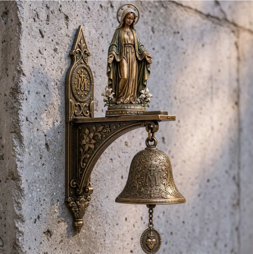 Our Lady of Grace Miraculous Medal Wall Bell | 🙏Catholic Religious Home & Garden Decor