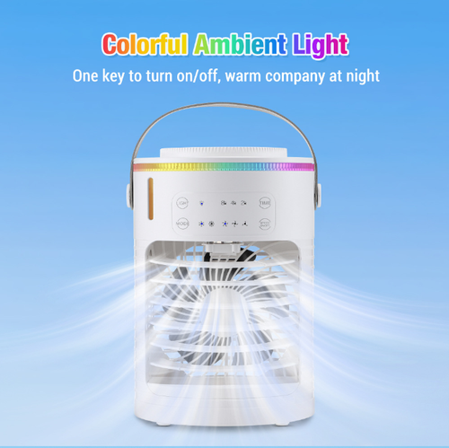 USB desk fan with ice water cooling system and 3 speeds.