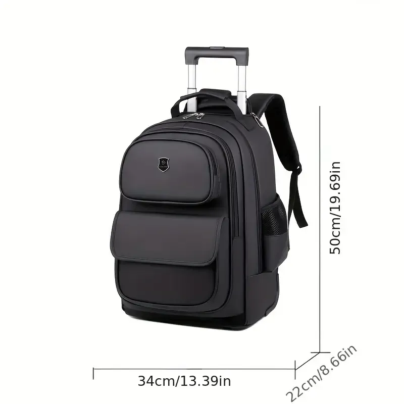 Multi-Functional Rolling Backpack, High-Quality Oxford Material, Large Capacity, Multiple Storage Compartments, Quiet Wheels, Hidden Telescopic Handle, Unisex Casual Fashion, Men's Shoulder Bag for Travel and Leisure