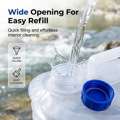20 liters Folds flat, stores small. Leak‑proof tap, easy pour. Perfect for camping